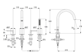 Смеситель на борт ванны Kludi Nova Fonte Puristic 204253915 чёрный матовый